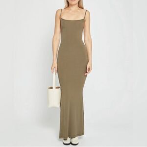 Skims Soft Lounge Long Slip Maxi Dress in Army Green Size Large NWT